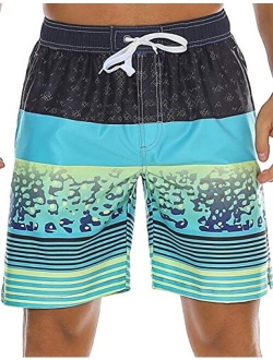 Unitop Men's Swim Trunks Classical Volley Board Shorts Colorful Pattern with Mesh Lining