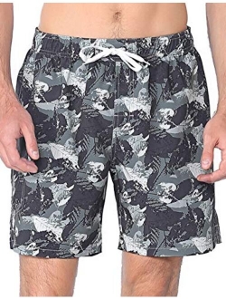 Unitop Men's Swim Trunks Classical Volley Board Shorts Colorful Pattern with Mesh Lining