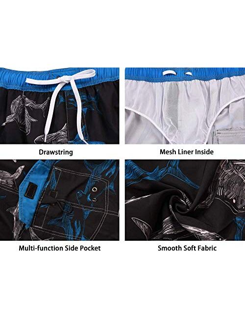 Unitop Men's Swim Trunks Classical Volley Board Shorts Colorful Pattern with Mesh Lining