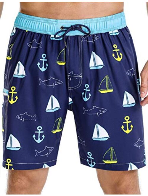 Unitop Men's Swim Trunks Classical Volley Board Shorts Colorful Pattern with Mesh Lining