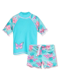 ZNYUNE Toddler Girls Rash Guard Short Sleeve Two Piece Swimsuits for Girls Swimwear Kids Surfing Suit UPF 50+ 3-10 Years