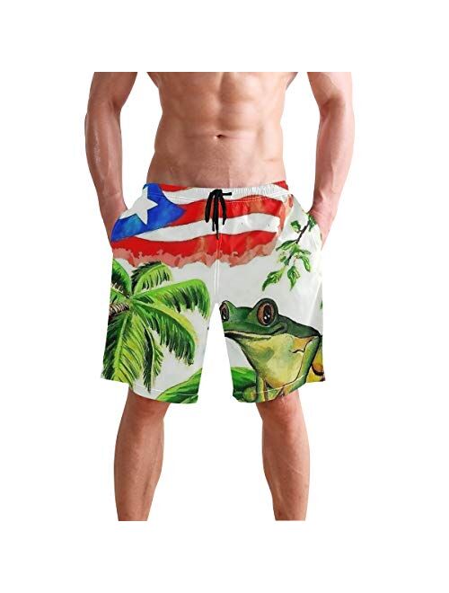 Good Sleep with Puerto Rico's Frog Men's Summer Casual Shorts Beachwear Sports Swim Board Shorts Breathable Surfing Shorts