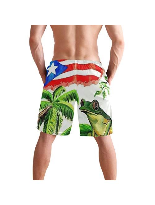 Good Sleep with Puerto Rico's Frog Men's Summer Casual Shorts Beachwear Sports Swim Board Shorts Breathable Surfing Shorts