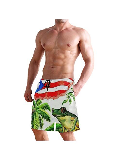 Good Sleep with Puerto Rico's Frog Men's Summer Casual Shorts Beachwear Sports Swim Board Shorts Breathable Surfing Shorts