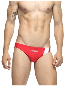 SEOBEAN Mens Super Low Rise Sexy Swimwear Brief Bikini Swimsuit 2113 Red/Gray