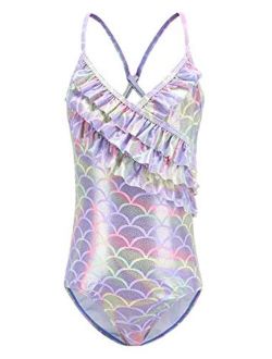 Girls One Piece Swimsuits Mermaid Bathing Suit Kids Beach Swimwear 3-14 Years