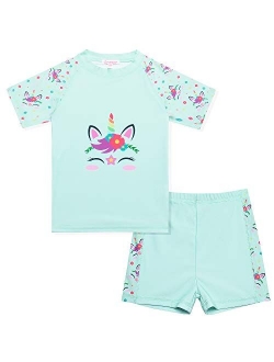 QPANCY Rash Guard for Girls Swimwear 2-Piece Mermaid Unicorn Swimsuit UPF 50+ UV