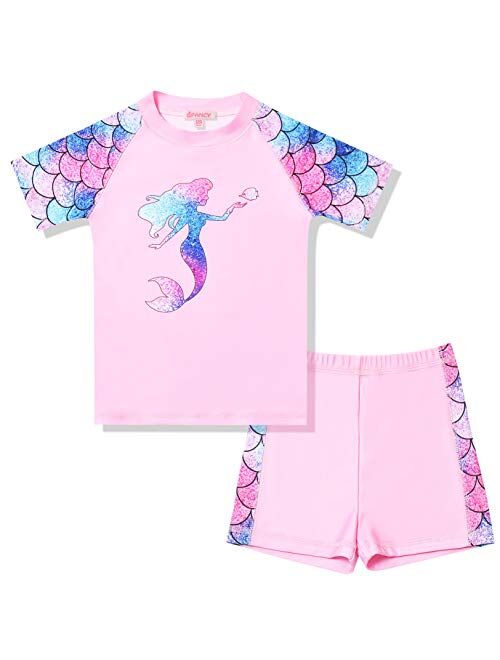 QPANCY Rash Guard for Girls Swimwear 2-Piece Mermaid Unicorn Swimsuit UPF 50+ UV