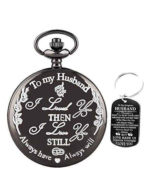 to My-Husband-Pocket-Watch-Gifts for Husband Best Gifts for Him -Birthday Gifts from Wife, Graduation Gifts for Men，Engraved Pocket Watch for Men