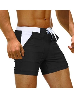 Men's Swim Trunks Square Leg Boxer Brief with Pockets Mesh Lining Beach Shorts Underwear