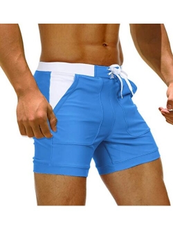 Men's Swim Trunks Square Leg Boxer Brief with Pockets Mesh Lining Beach Shorts Underwear