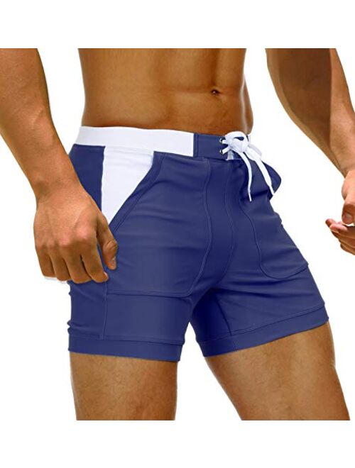 MAGCOMSEN Men's Swim Trunks Square Leg Boxer Brief with Pockets Mesh Lining Beach Shorts Underwear