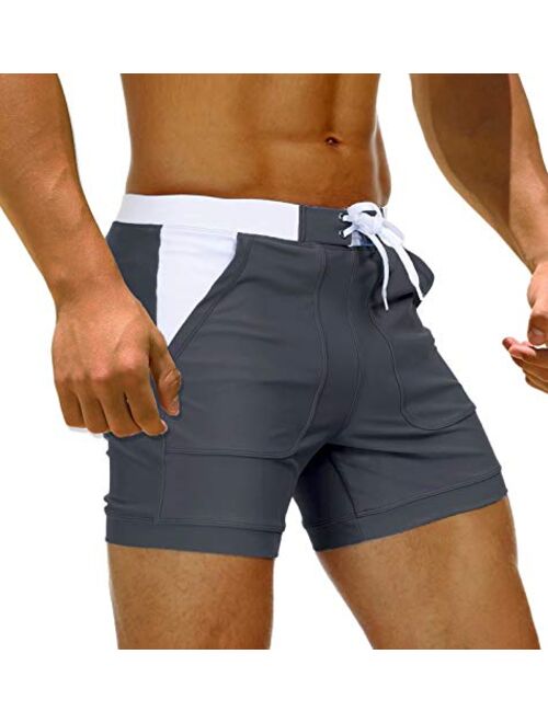 MAGCOMSEN Men's Swim Trunks Square Leg Boxer Brief with Pockets Mesh Lining Beach Shorts Underwear