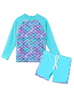 TFJH E Girls Long Sleeve Swimsuits Rashguard Sets Sunsuits UV 50+ Two Piece 3-12Y