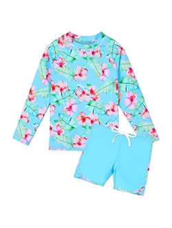 TFJH E Girls Long Sleeve Swimsuits Rashguard Sets Sunsuits UV 50+ Two Piece 3-12Y