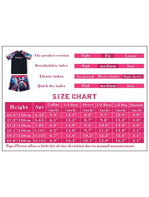 Girls Swimsuits Rash Guard 2 Pieces Set with Swim Hat Quick Dry Swimwear UPF 50+ Sun Protection 4-14 Years