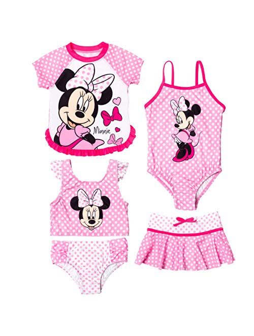 Disney Minnie Mouse 5 Piece Swim Set: One-Piece Rash Guard Tankini Bottom Skort