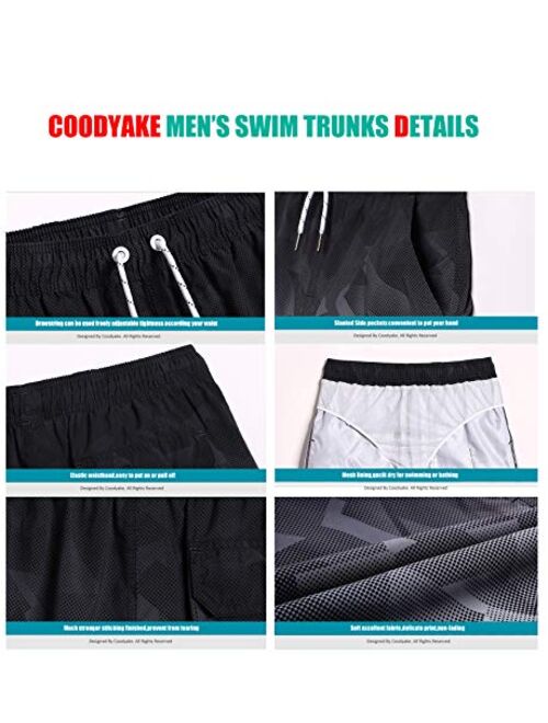 COODYAKE Mens Printed Swim Trunks with Mesh Lining Quick Dry Bathing Suits