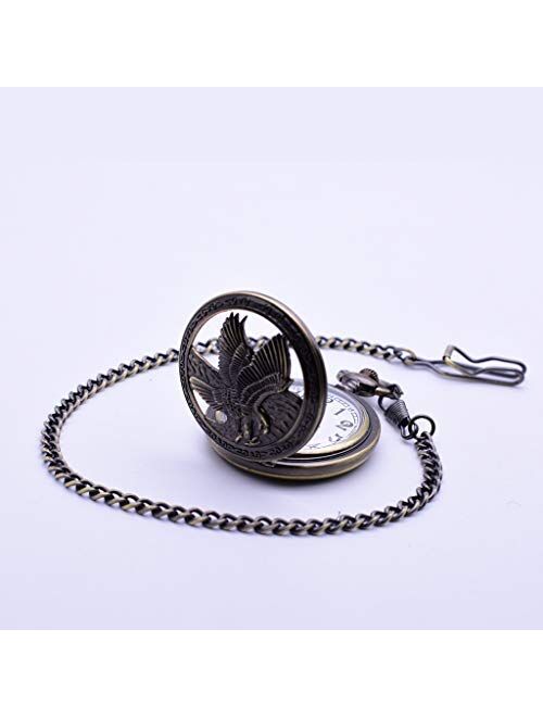 Udaney Eagle Gift Pocket Watch with Chain Vintage Quartz Half Hunter American 2021 Fashion