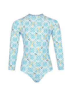 Tame the Sun Long Sleeve Swimsuit for Girls, UPF 50+, Ages 6-14, One Piece Rash Guard Bathing Suit