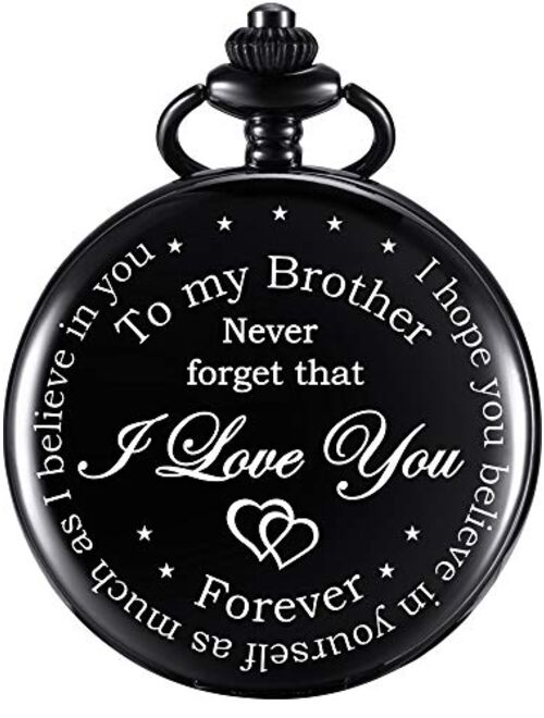 Pocket Watch Personalized Engraved for Brother, Retro Vintage Quartz Roman Numerals Pocket Watch with Chain for Men, Brother Gift Pocket Watch for Birthday Christmas Grad