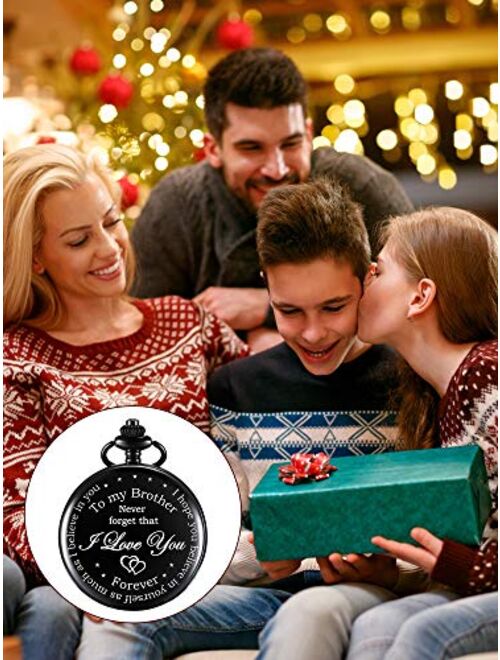 Pocket Watch Personalized Engraved for Brother, Retro Vintage Quartz Roman Numerals Pocket Watch with Chain for Men, Brother Gift Pocket Watch for Birthday Christmas Grad