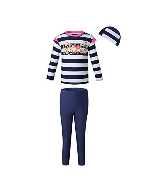 Vivobiniya Kid Swimsuits Two-Piece Long Sleeve Swimwear Upf50+ Rash Guard Big Girl