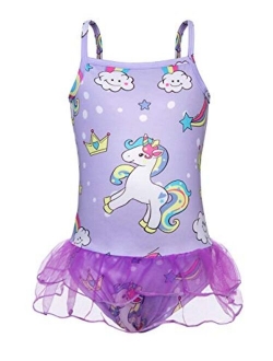 Cotrio Girls Unicorn One Piece Swimsuit Rainbow Bathing Suits Kids Swimwear Toddlers Tankini