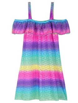 Girl's Cover-ups Swimwear Off Shoulder Swimdress Ruffled Hollow Beach Dress Cover Up for Kids