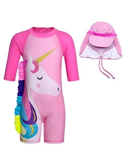 Jurebecia Unicorn Girls Swimsuit Kids One Piece/Two Pieces Round-Neck Swimwear Rash Guard Bathing Suit 2-8Years