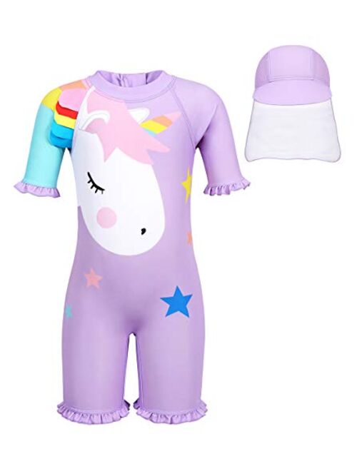 Jurebecia Unicorn Girls Swimsuit Kids One Piece/Two Pieces Round-Neck Swimwear Rash Guard Bathing Suit 2-8Years