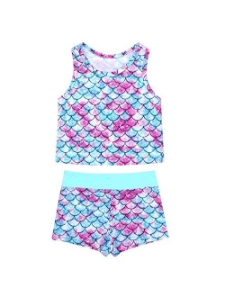 Agoky Little Big Girls' Two Pieces Tankini Swimsuit Top with Shorts Set Summer Bikini Beachwear