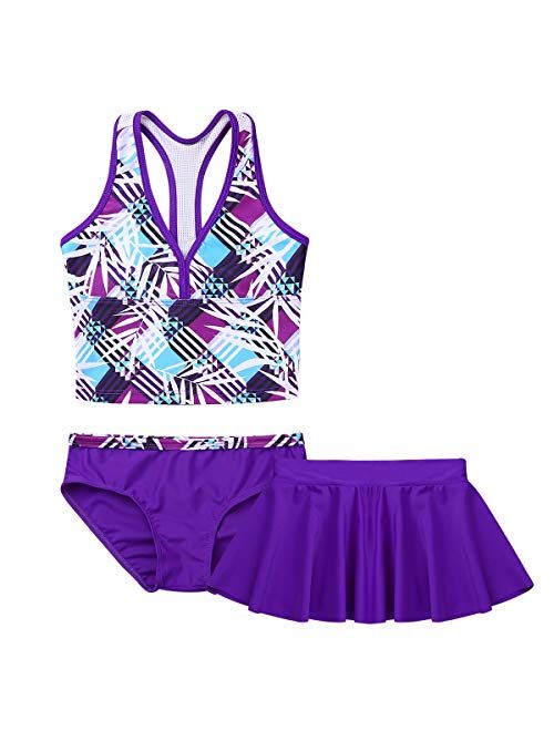 Agoky Little Big Girls' Two Pieces Tankini Swimsuit Top with Shorts Set Summer Bikini Beachwear