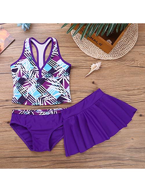 Agoky Little Big Girls' Two Pieces Tankini Swimsuit Top with Shorts Set Summer Bikini Beachwear