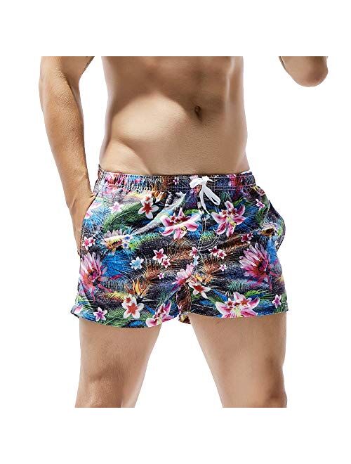 Cocobla Men Beach Swimming Shorts Sexy Floral Low Waist Swimwear Stretch Board Shorts