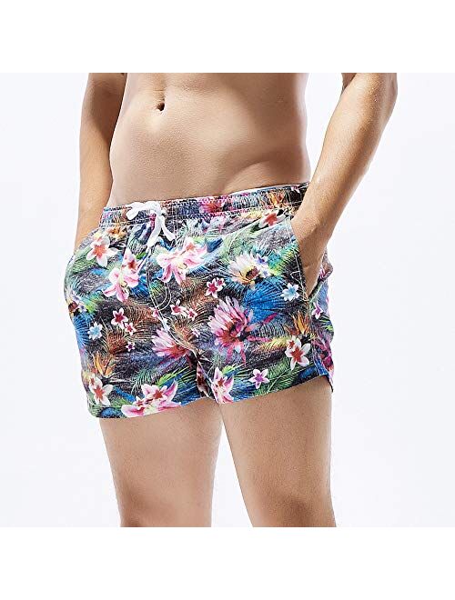 Cocobla Men Beach Swimming Shorts Sexy Floral Low Waist Swimwear Stretch Board Shorts