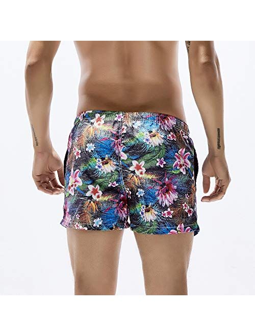 Cocobla Men Beach Swimming Shorts Sexy Floral Low Waist Swimwear Stretch Board Shorts