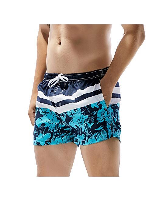 Cocobla Men Beach Swimming Shorts Sexy Floral Low Waist Swimwear Stretch Board Shorts