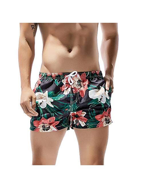 Cocobla Men Beach Swimming Shorts Sexy Floral Low Waist Swimwear Stretch Board Shorts