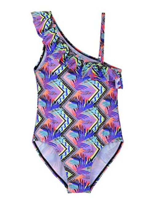 Hilor Girl's One Piece Swimsuit Off Shoulder Swimwear Kids Flounce Bathing Suits Monokinis