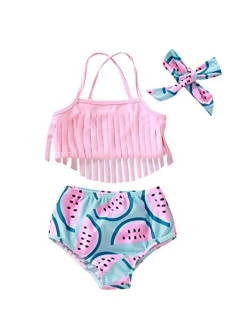 Amberetech 3pcs Toddler Baby Girls Swimwear Cute Watermelon Bikini Set Swimsuit Beachwear Outfits