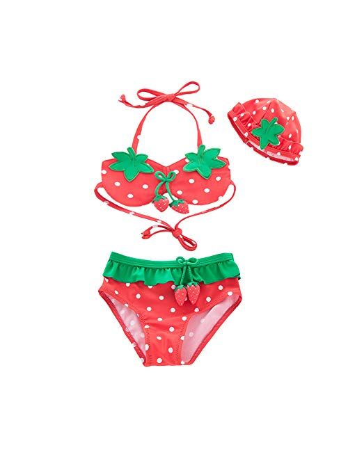 Amberetech 3pcs Toddler Baby Girls Swimwear Cute Watermelon Bikini Set Swimsuit Beachwear Outfits