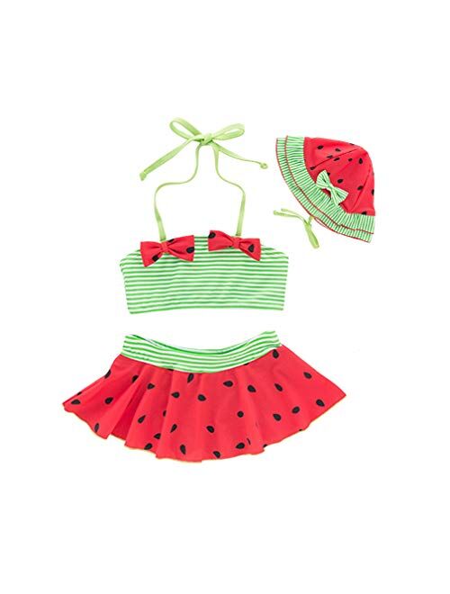 Amberetech 3pcs Toddler Baby Girls Swimwear Cute Watermelon Bikini Set Swimsuit Beachwear Outfits