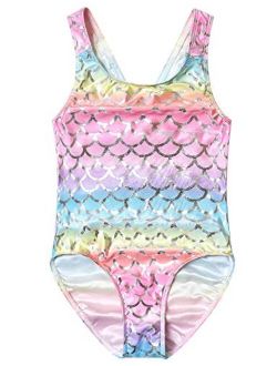 QPANCY Swimsuits for Girls Rainbow Mermaid Bathing Suits Kids Sparkle Swimwear