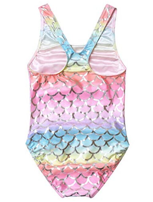 QPANCY Swimsuits for Girls Rainbow Mermaid Bathing Suits Kids Sparkle Swimwear