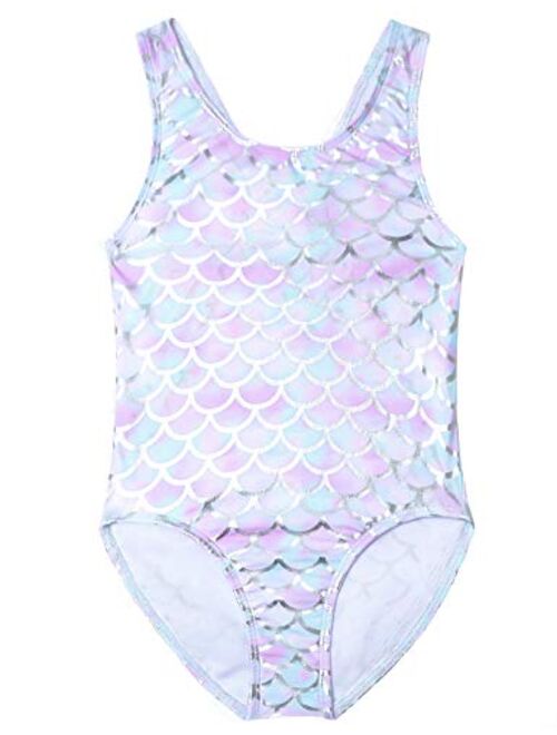 QPANCY Swimsuits for Girls Rainbow Mermaid Bathing Suits Kids Sparkle Swimwear