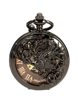 ManChDa Mens Skeleton Mechanical Pocket Watch Dragon Hollow Double Hunter ManChDa Burlywood Dial