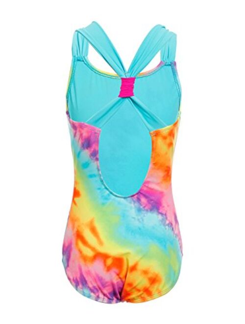 LEINASEN Girls One Piece Swimsuits with Skirt, Racer Back with Flounce Swim Skirt Bathing Suit for Kids