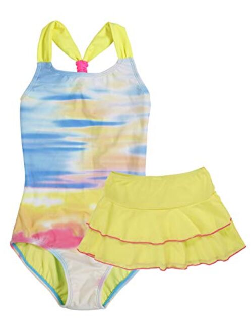 LEINASEN Girls One Piece Swimsuits with Skirt, Racer Back with Flounce Swim Skirt Bathing Suit for Kids