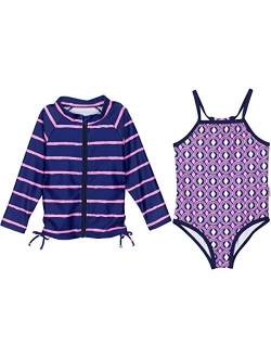 SwimZip Girl Long Sleeve Rash Guard & 1 Piece Swimsuit UPF 50 (Multiple Colors)